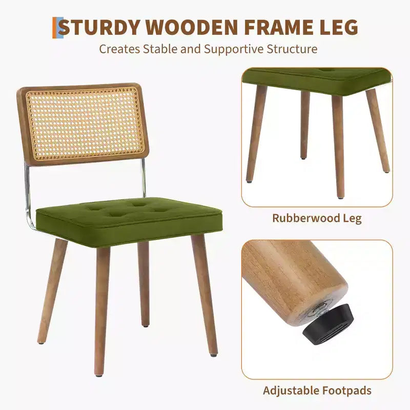 Sedie da pranzo moderne con schienale in canna di rattan naturale intrecciato a mano e seduta imbottita, perfette per cucina e sala da pranzo