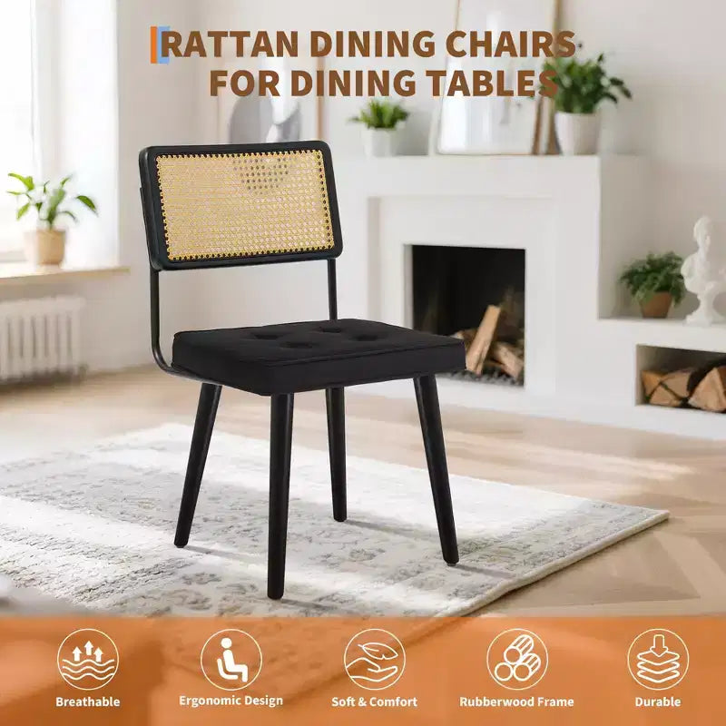 Sedie da pranzo moderne con schienale in canna di rattan naturale intrecciato a mano e seduta imbottita, perfette per cucina e sala da pranzo
