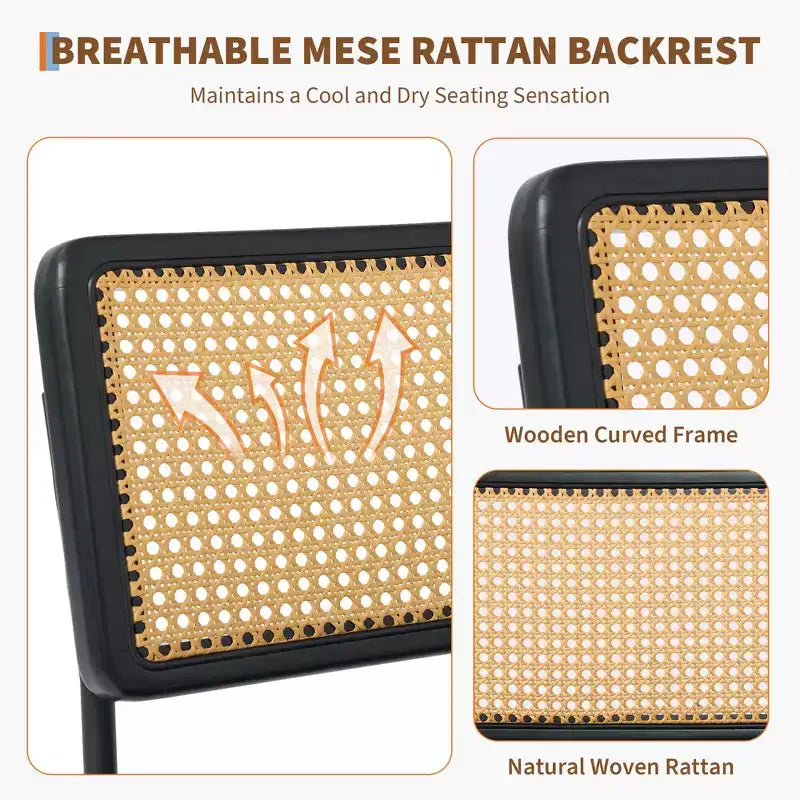 Sedie da pranzo moderne con schienale in canna di rattan naturale intrecciato a mano e seduta imbottita, perfette per cucina e sala da pranzo