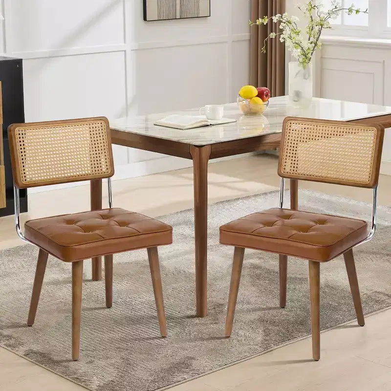 Sedie da pranzo moderne con schienale in canna di rattan naturale intrecciato a mano e seduta imbottita, perfette per cucina e sala da pranzo