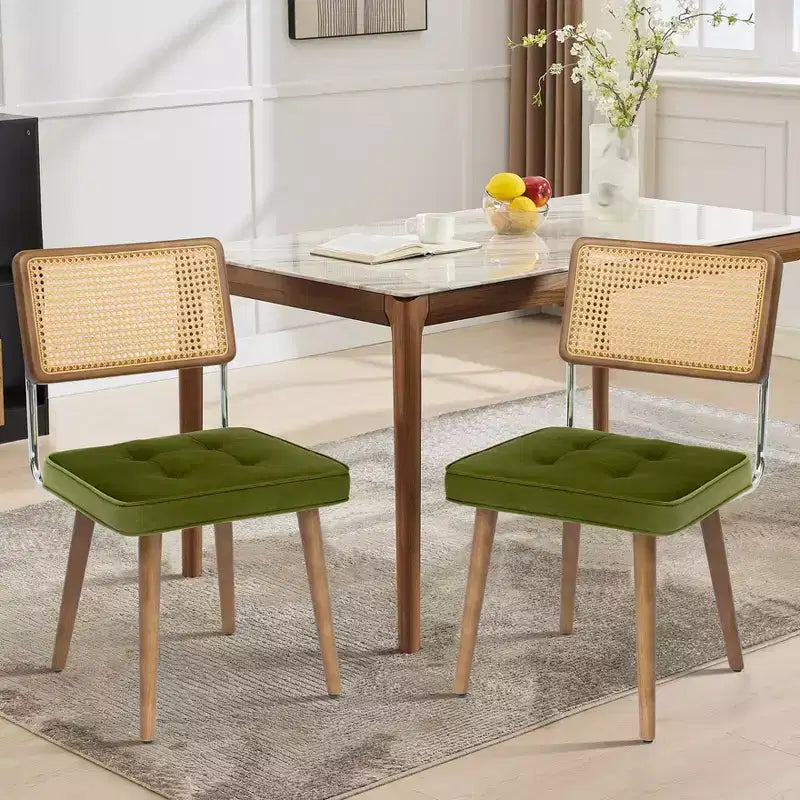 Sedie da pranzo moderne con schienale in canna di rattan naturale intrecciato a mano e seduta imbottita, perfette per cucina e sala da pranzo