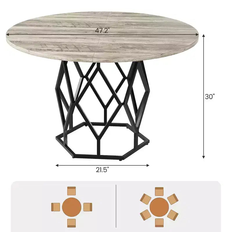 Tavolo da pranzo rotondo per 4-6 persone, tavolo da cucina rustico da 120 cm, tavolo da cena moderno rotondo con base robusta, tavolo in legno industriale per cucina