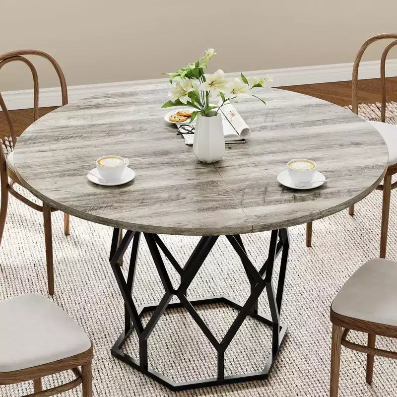 Tavolo da pranzo rotondo per 4-6 persone, tavolo da cucina rustico da 120 cm, tavolo da cena moderno rotondo con base robusta, tavolo in legno industriale per cucina