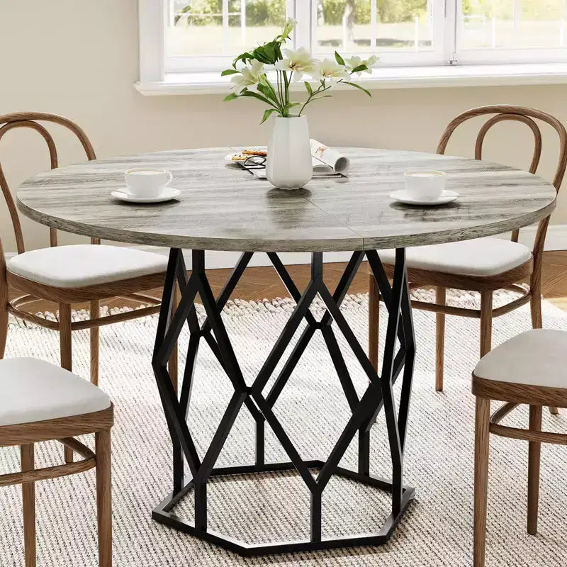 Tavolo da pranzo rotondo per 4-6 persone, tavolo da cucina rustico da 120 cm, tavolo da cena moderno rotondo con base robusta, tavolo in legno industriale per cucina