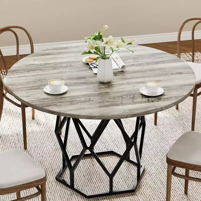 Tavolo da pranzo rotondo per 4-6 persone, tavolo da cucina rustico da 120 cm, tavolo da cena moderno rotondo con base robusta, tavolo in legno industriale per cucina