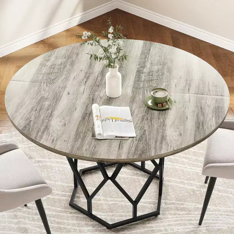 Tavolo da pranzo rotondo per 4-6 persone, tavolo da cucina rustico da 120 cm, tavolo da cena moderno rotondo con base robusta, tavolo in legno industriale per cucina