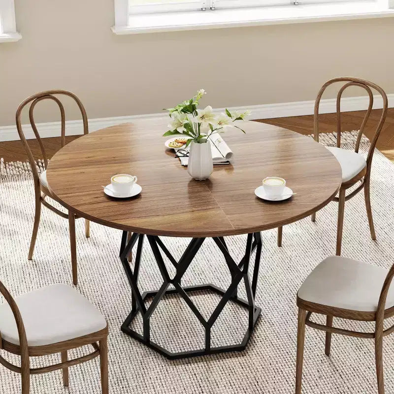 Tavolo da pranzo rotondo per 4-6 persone, tavolo da cucina rustico da 120 cm, tavolo da cena moderno rotondo con base robusta, tavolo in legno industriale per cucina