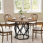 Tavolo da pranzo rotondo per 4-6 persone, tavolo da cucina rustico da 120 cm, tavolo da cena moderno rotondo con base robusta, tavolo in legno industriale per cucina