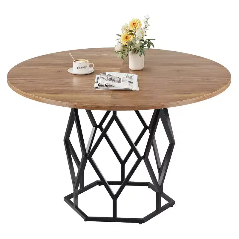 Tavolo da pranzo rotondo per 4-6 persone, tavolo da cucina rustico da 120 cm, tavolo da cena moderno rotondo con base robusta, tavolo in legno industriale per cucina