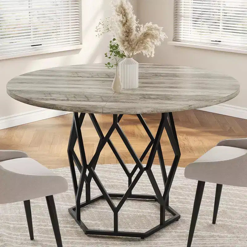 Tavolo da pranzo rotondo per 4-6 persone, tavolo da cucina rustico da 120 cm, tavolo da cena moderno rotondo con base robusta, tavolo in legno industriale per cucina