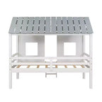 Letto a Capanna a Castello per Bambini, in Legno, Basso, con Finestre e Tetto, Facile da Montare, Bianco