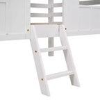 Letto a Capanna a Castello per Bambini, in Legno, Basso, con Finestre e Tetto, Facile da Montare, Bianco