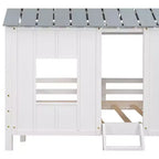 Letto a Capanna a Castello per Bambini, in Legno, Basso, con Finestre e Tetto, Facile da Montare, Bianco