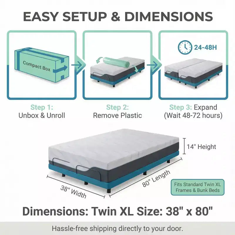 Materasso in memory foam Dyonery da 12-14 pollici di dimensione Twin XL, premium, rigido, rinfrescante in gel e tè verde, con rivestimento sfoderabile senza fibra di vetro, traspirante e di supporto