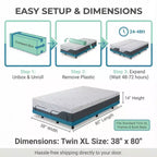 Materasso in memory foam Dyonery da 12-14 pollici di dimensione Twin XL, premium, rigido, rinfrescante in gel e tè verde, con rivestimento sfoderabile senza fibra di vetro, traspirante e di supporto