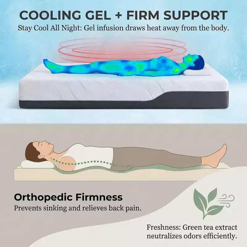 Materasso in memory foam Dyonery da 12-14 pollici di dimensione Twin XL, premium, rigido, rinfrescante in gel e tè verde, con rivestimento sfoderabile senza fibra di vetro, traspirante e di supporto