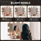 Specchio da Trucco da Angolo GustoWave, Specchio a 3 Ante con 3 Modalità di Illuminazione, Specchio per Trucco per Camera da Letto e Studio, Specchio da Trucco Illuminato a Tre Ante