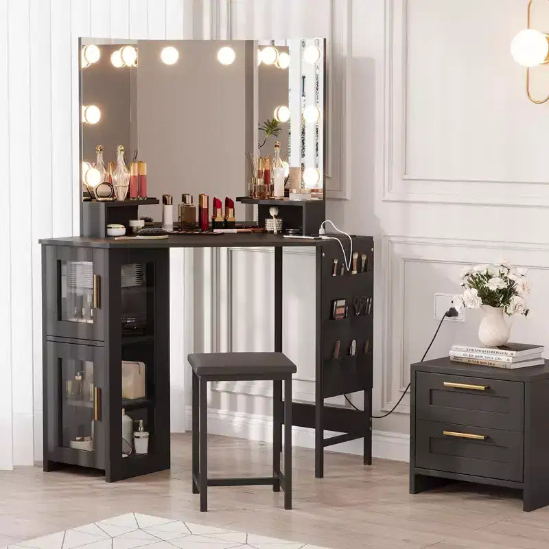 Specchio da Trucco da Angolo GustoWave, Specchio a 3 Ante con 3 Modalità di Illuminazione, Specchio per Trucco per Camera da Letto e Studio, Specchio da Trucco Illuminato a Tre Ante