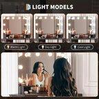 Specchio da Trucco da Angolo GustoWave, Specchio a 3 Ante con 3 Modalità di Illuminazione, Specchio per Trucco per Camera da Letto e Studio, Specchio da Trucco Illuminato a Tre Ante