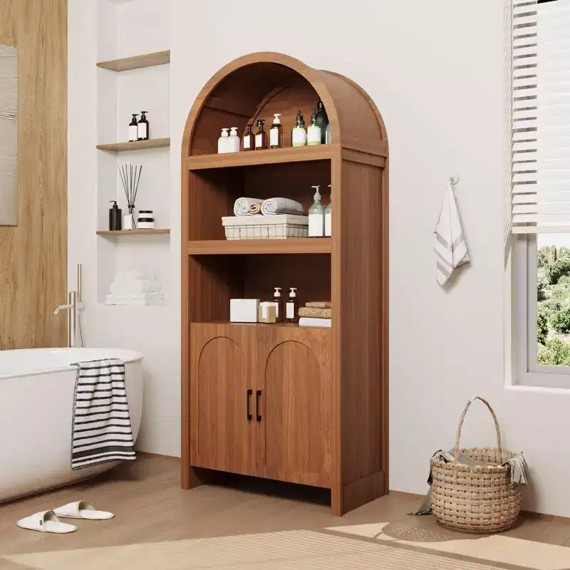 Dispensa da cucina ad arco da 71", Mobiletto in legno a 5 ripiani, Libreria autoportante con ripiani regolabili, Mobiletto da bagno