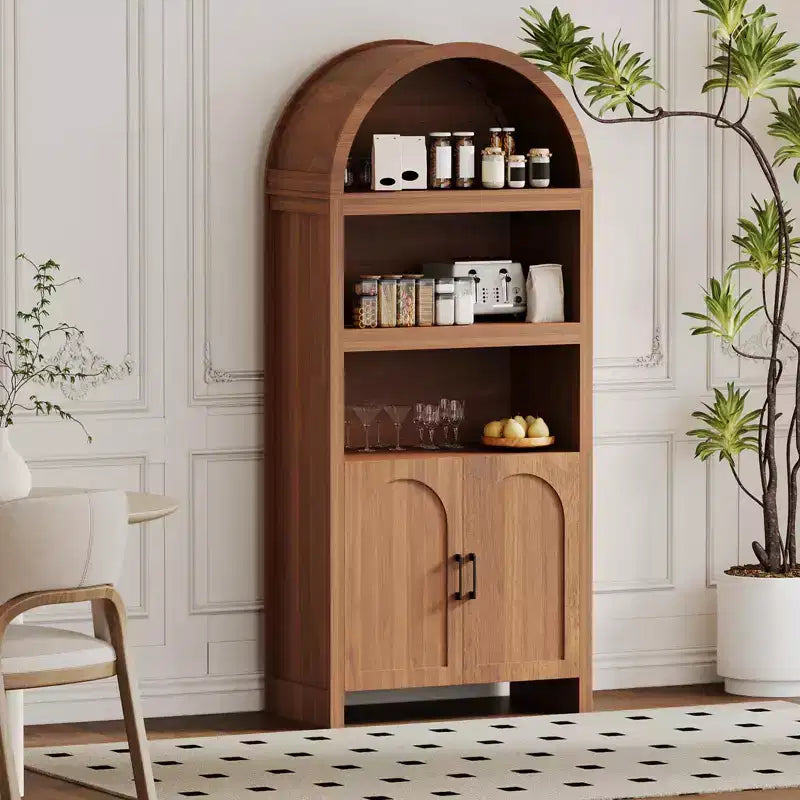 Dispensa da cucina ad arco da 71", Mobiletto in legno a 5 ripiani, Libreria autoportante con ripiani regolabili, Mobiletto da bagno