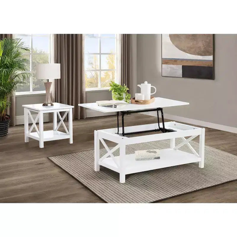 Coaster, Tavolino da caffè rettangolare con piano sollevabile Skyview da 44 pollici, bianco