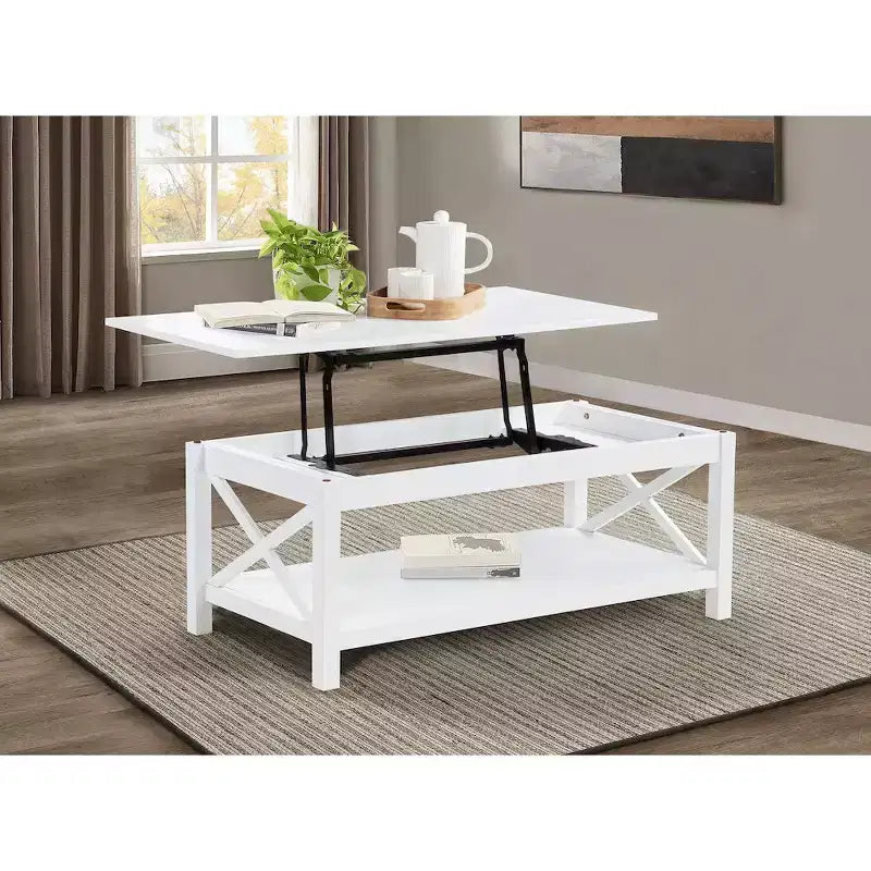 Coaster, Tavolino da caffè rettangolare con piano sollevabile Skyview da 44 pollici, bianco