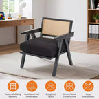 Acekool Poltrona moderna di metà secolo, Sedia da salotto con struttura in legno e schienale in rattan e spesso cuscino in lino per soggiorno, camera da letto, angolo lettura