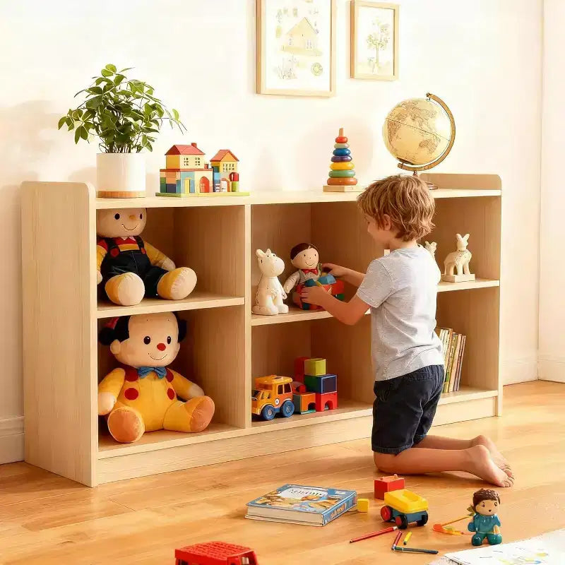 Scaffale Montessori, Organizzatore di Giocattoli e Libri a 6 Scomparti con Divisori Regolabili, Libreria per Bambini con Finitura Naturale per Sale Giochi, Aule