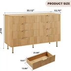Comò a 8 cassetti in legno da 140 cm con maniglie in metallo e design antiribaltamento - Finitura naturale moderna per camera da letto, soggiorno e ufficio.