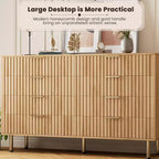 Comò a 8 cassetti in legno da 140 cm con maniglie in metallo e design antiribaltamento - Finitura naturale moderna per camera da letto, soggiorno e ufficio.