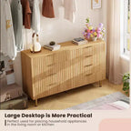 Comò a 8 cassetti in legno da 140 cm con maniglie in metallo e design antiribaltamento - Finitura naturale moderna per camera da letto, soggiorno e ufficio.