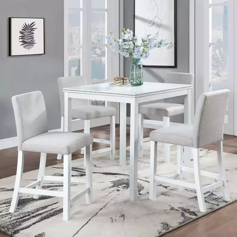 MAYEERTY Set of 4 Counter Height Barstools, Padded Seat, Dining Room Kitchen, White & Gray