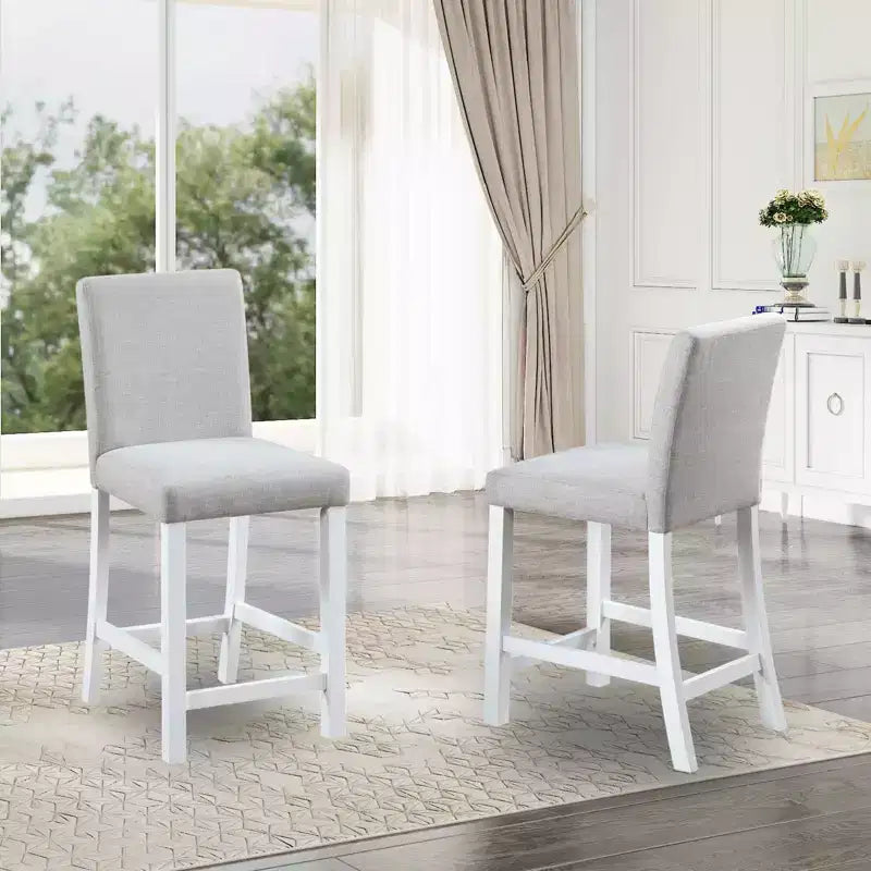 MAYEERTY Set di 4 Sgabelli da Bar Altezza Bancone, Seduta Imbottita, Sala da Pranzo Cucina, Bianco e Grigio
