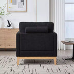 Poltrona TUYOHW, poltrona imbottita in bouclé con 2 cuscini a rullo, gambe in legno naturale, sedile con molle insacchettate, sedia lounge per soggiorno, ufficio