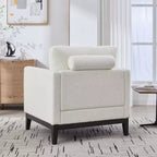 Poltrona TUYOHW, poltrona imbottita in bouclé con 2 cuscini a rullo, gambe in legno naturale, sedile con molle insacchettate, sedia lounge per soggiorno, ufficio