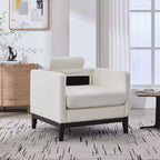 Poltrona TUYOHW, poltrona imbottita in bouclé con 2 cuscini a rullo, gambe in legno naturale, sedile con molle insacchettate, sedia lounge per soggiorno, ufficio