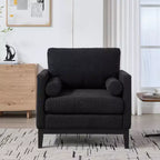 Poltrona TUYOHW, poltrona imbottita in bouclé con 2 cuscini a rullo, gambe in legno naturale, sedile con molle insacchettate, sedia lounge per soggiorno, ufficio