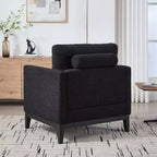 Poltrona TUYOHW, poltrona imbottita in bouclé con 2 cuscini a rullo, gambe in legno naturale, sedile con molle insacchettate, sedia lounge per soggiorno, ufficio