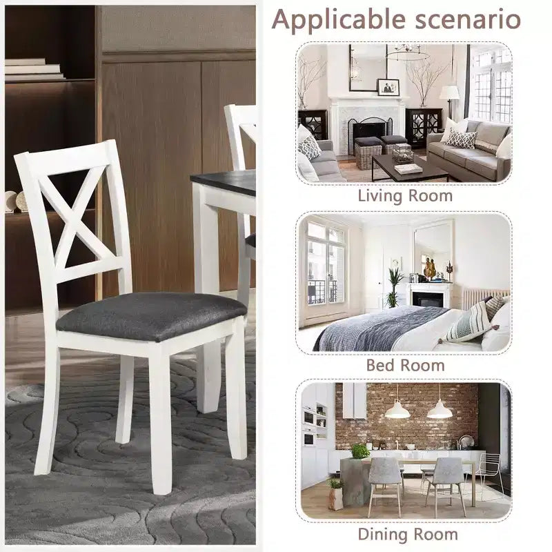 MAYEERTY Set di 4 Sedie da Pranzo in Legno, Seduta Imbottita, per Sala da Pranzo, Soggiorno, Cucina, Bicolore Nero e Beige