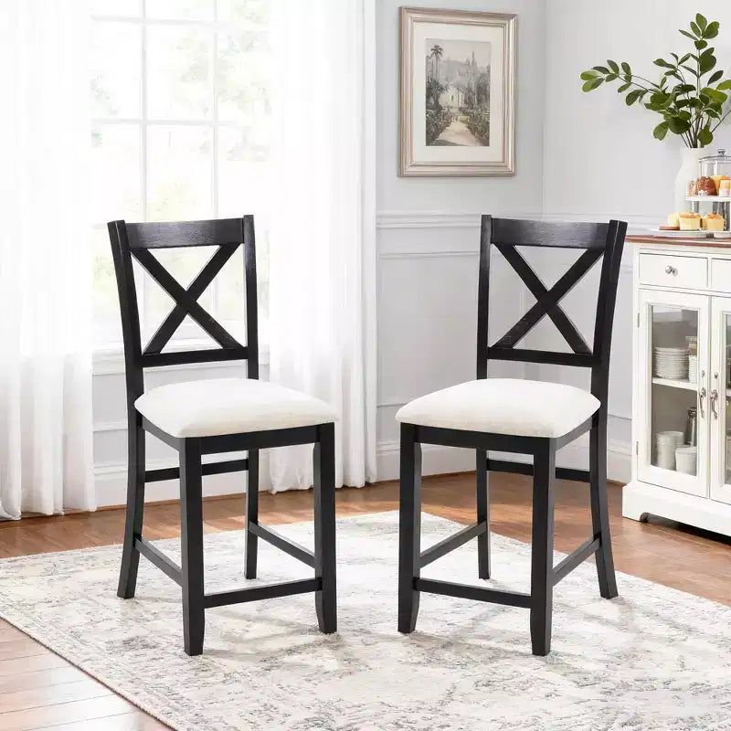MAYEERTY Set di 4 Sedie da Pranzo in Legno, Seduta Imbottita, per Sala da Pranzo, Soggiorno, Cucina, Bicolore Nero e Beige