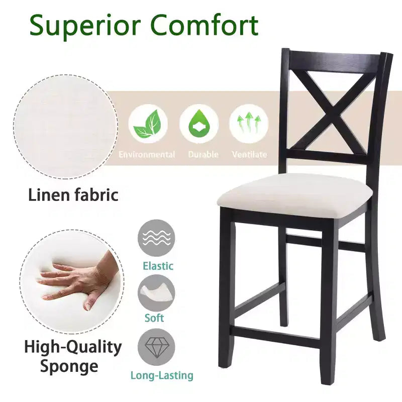 MAYEERTY Set di 4 Sedie da Pranzo in Legno, Seduta Imbottita, per Sala da Pranzo, Soggiorno, Cucina, Bicolore Nero e Beige