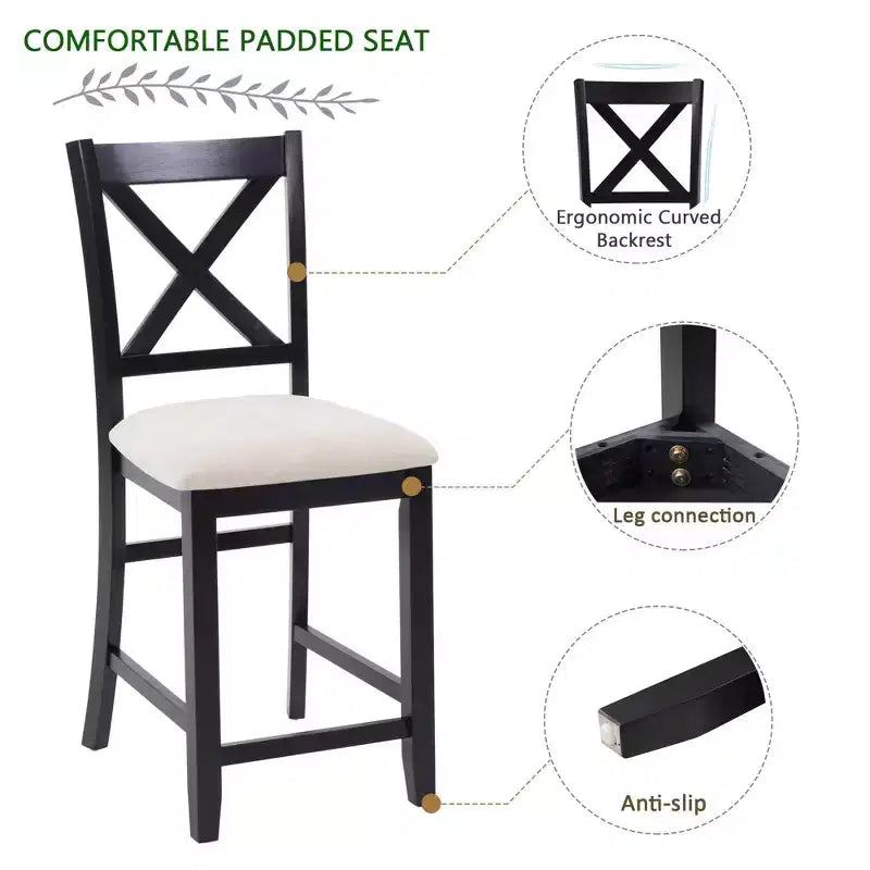MAYEERTY Set di 4 Sedie da Pranzo in Legno, Seduta Imbottita, per Sala da Pranzo, Soggiorno, Cucina, Bicolore Nero e Beige