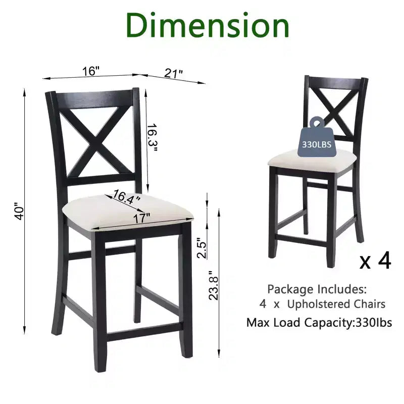 MAYEERTY Set di 4 Sedie da Pranzo in Legno, Seduta Imbottita, per Sala da Pranzo, Soggiorno, Cucina, Bicolore Nero e Beige