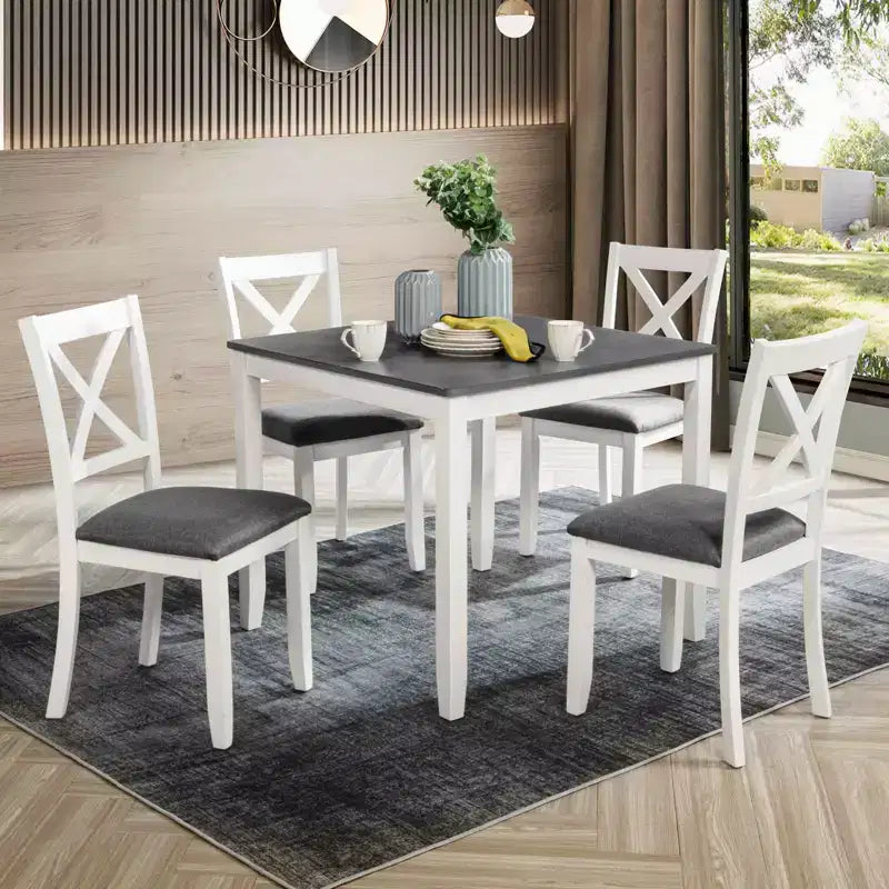 MAYEERTY Set di 4 Sedie da Pranzo in Legno, Seduta Imbottita, per Sala da Pranzo, Soggiorno, Cucina, Bicolore Nero e Beige
