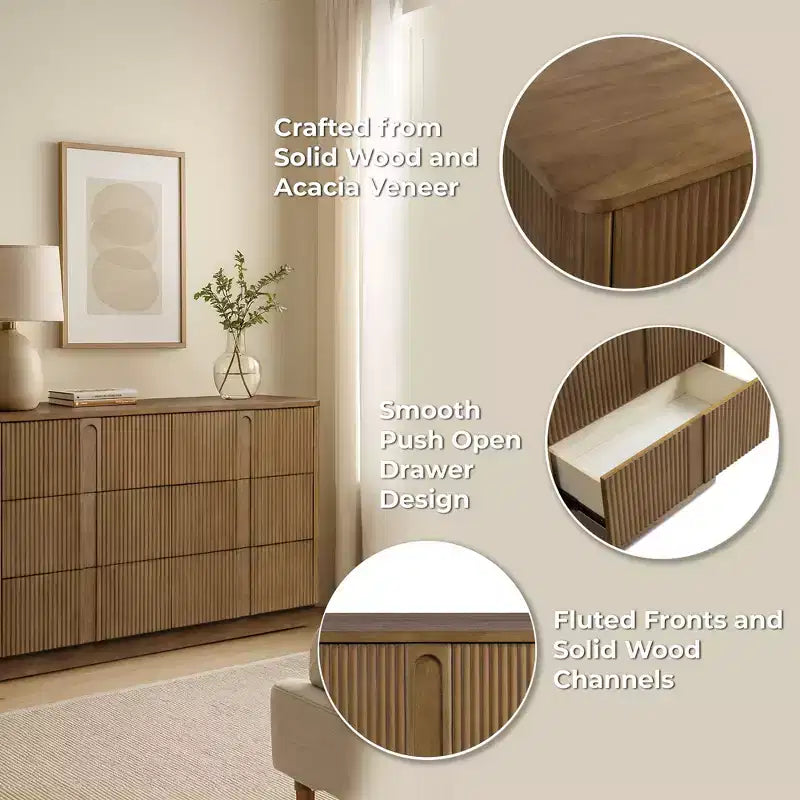 Cassettiera moderna bohémien Teamson Home Potomac in legno massello a 6 cassetti con spazio profondo, design push-to-open e bordi arrotondati