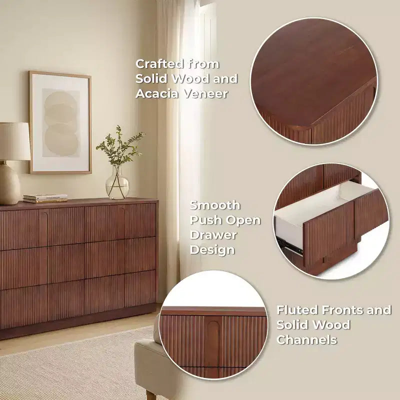 Cassettiera moderna bohémien Teamson Home Potomac in legno massello a 6 cassetti con spazio profondo, design push-to-open e bordi arrotondati
