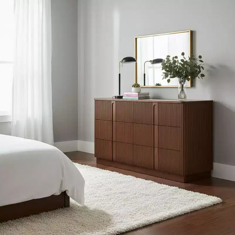 Cassettiera moderna bohémien Teamson Home Potomac in legno massello a 6 cassetti con spazio profondo, design push-to-open e bordi arrotondati