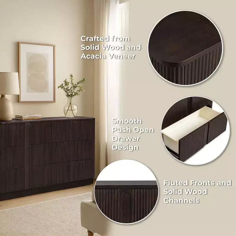 Cassettiera moderna bohémien Teamson Home Potomac in legno massello a 6 cassetti con spazio profondo, design push-to-open e bordi arrotondati