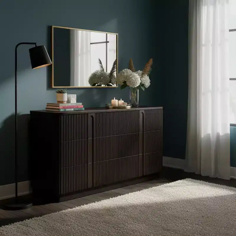 Cassettiera moderna bohémien Teamson Home Potomac in legno massello a 6 cassetti con spazio profondo, design push-to-open e bordi arrotondati